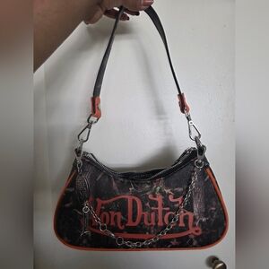 Von Dutch Black Bag with Orange Highlights